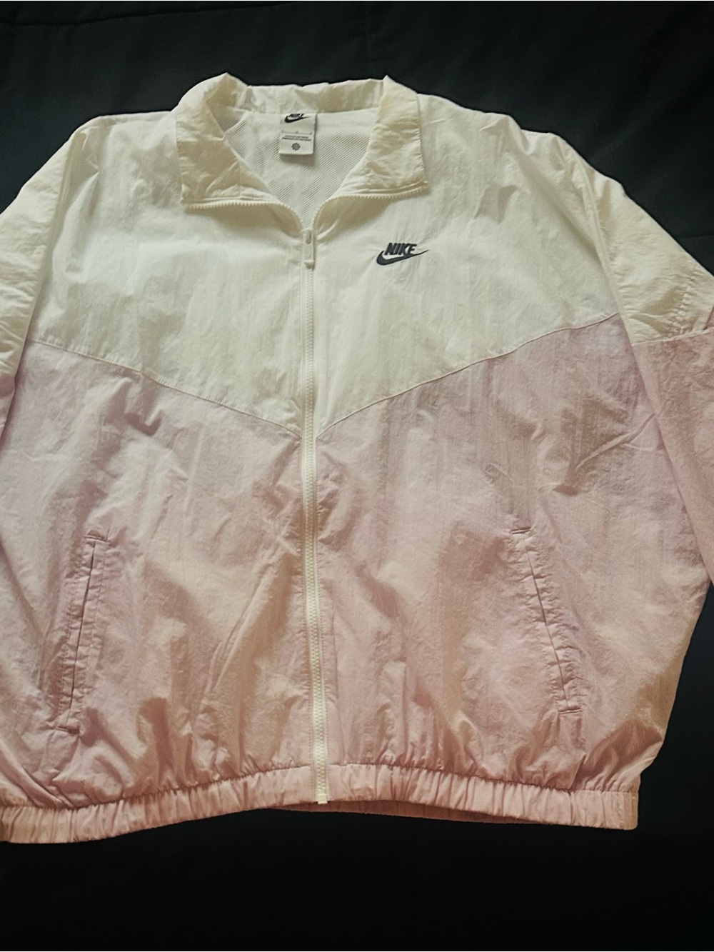 Nike Women’s White and Light Pink Colorblock Bomber Jacket